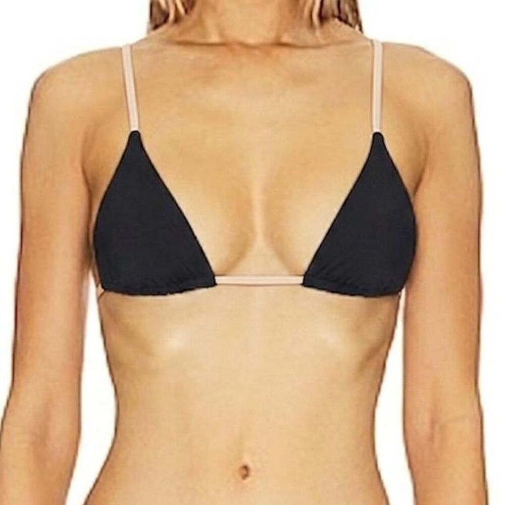 Black & Nude Contrast Micro Triangle Bikini Top Swimwear Women’s Medium
